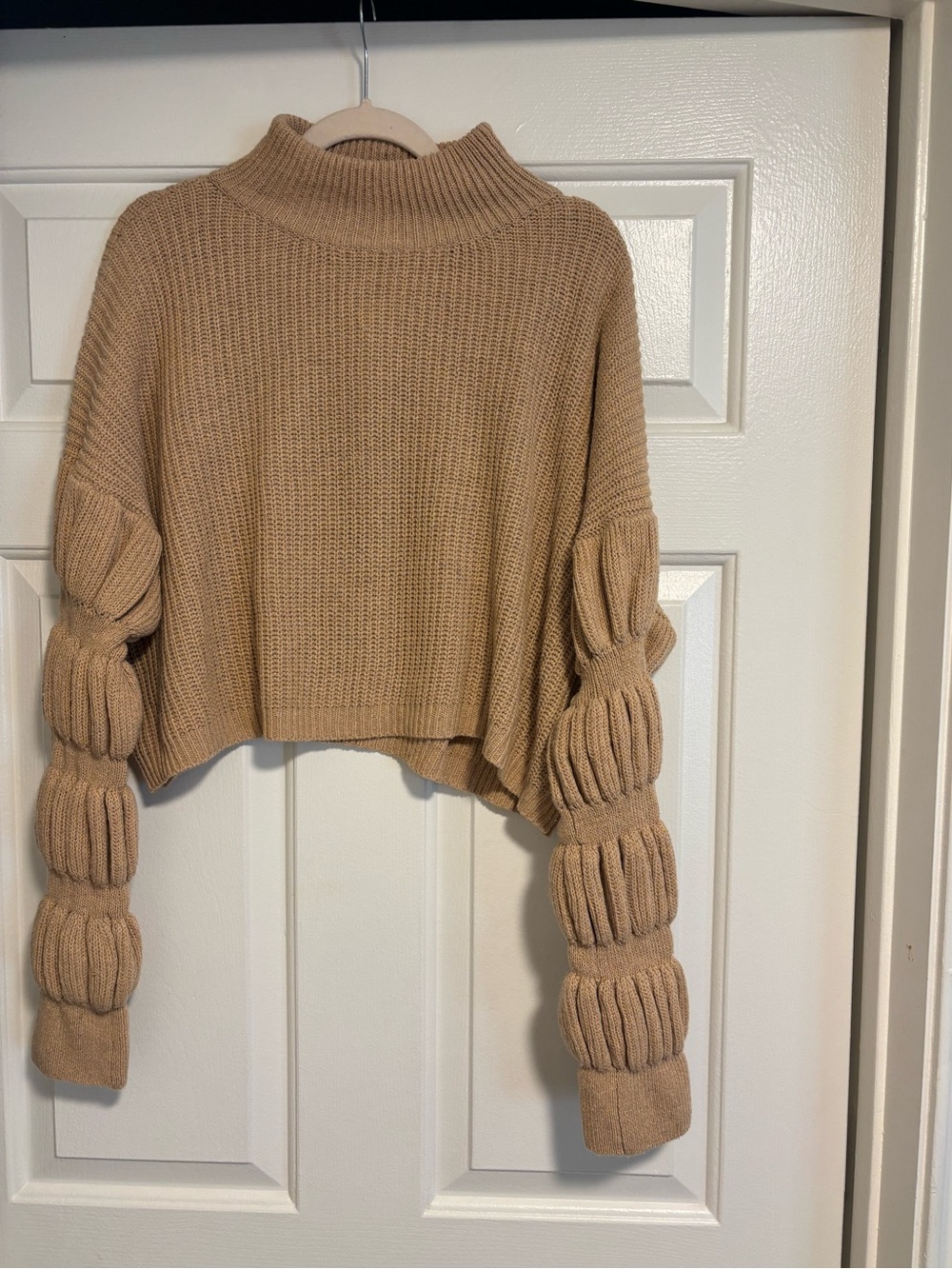 NEW HYFVE Taupe Ribbed Cropped Knit Mock Neck Sweater